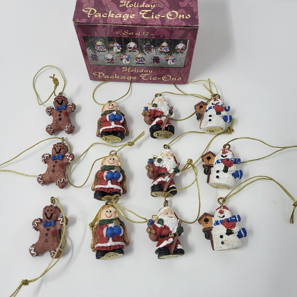 12 Holiday Christams Package Tie Ons Mini Miniature Ornaments‎